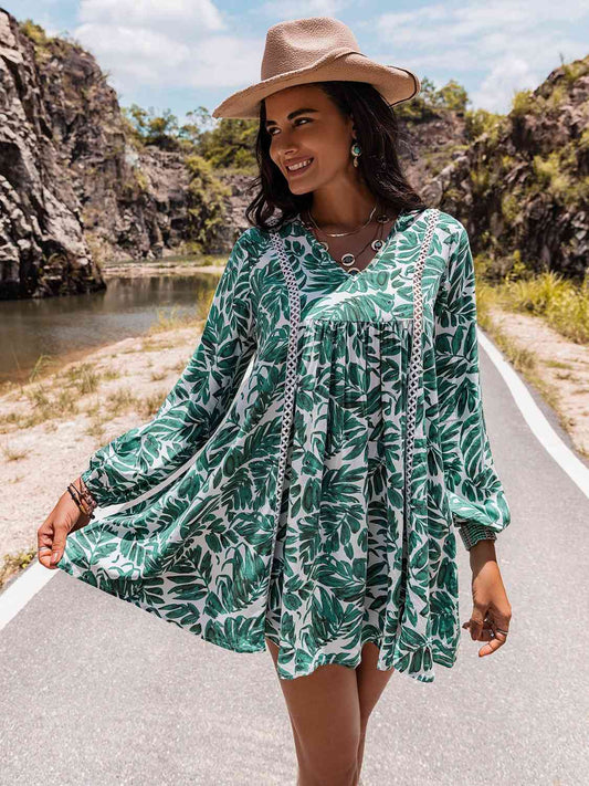 Leaves - Long Sleeves Mini Dress (7505548345432)