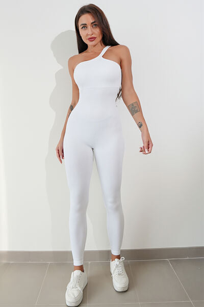 Asymmetrical Neck & Wide Strap Romper Leotard