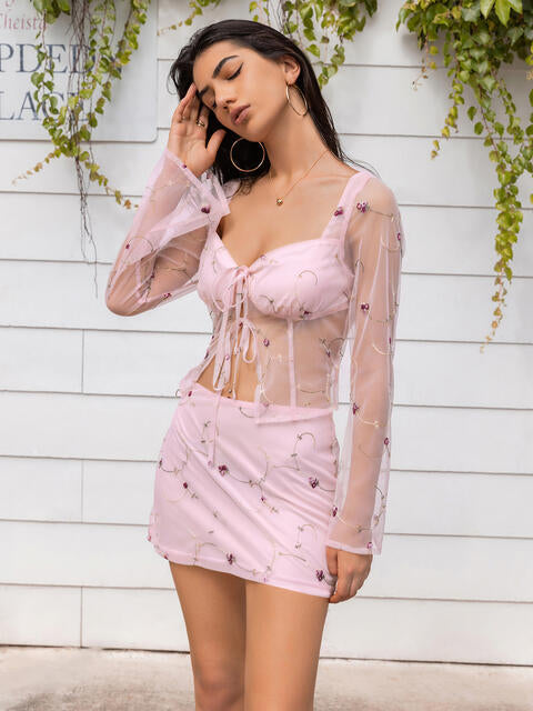 Sweetheart Neck Tie - Front Top and Skirt Set (7484243345496)