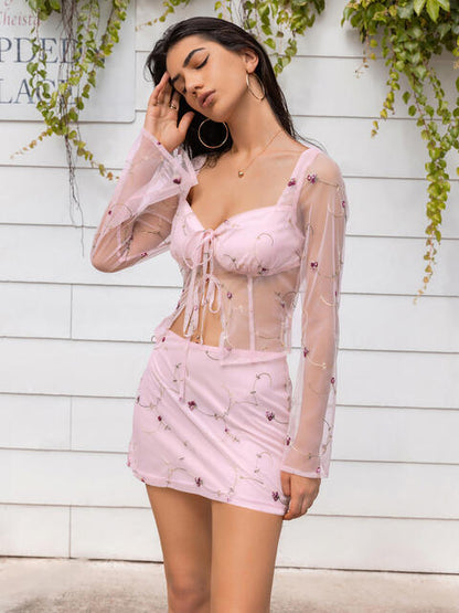 Sweetheart Neck Tie - Front Top and Skirt Set (7484243345496)