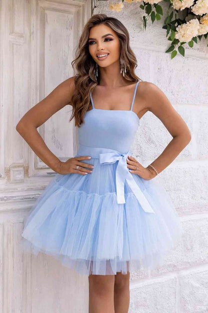 Spaghetti Strap Tied - Mesh Dress (7516366241880)
