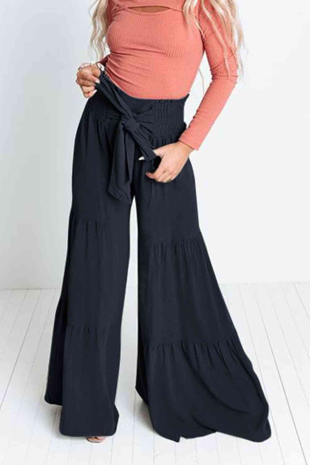 Tiered - Tie Front Smocked Tiered Culottes (7507814875224)