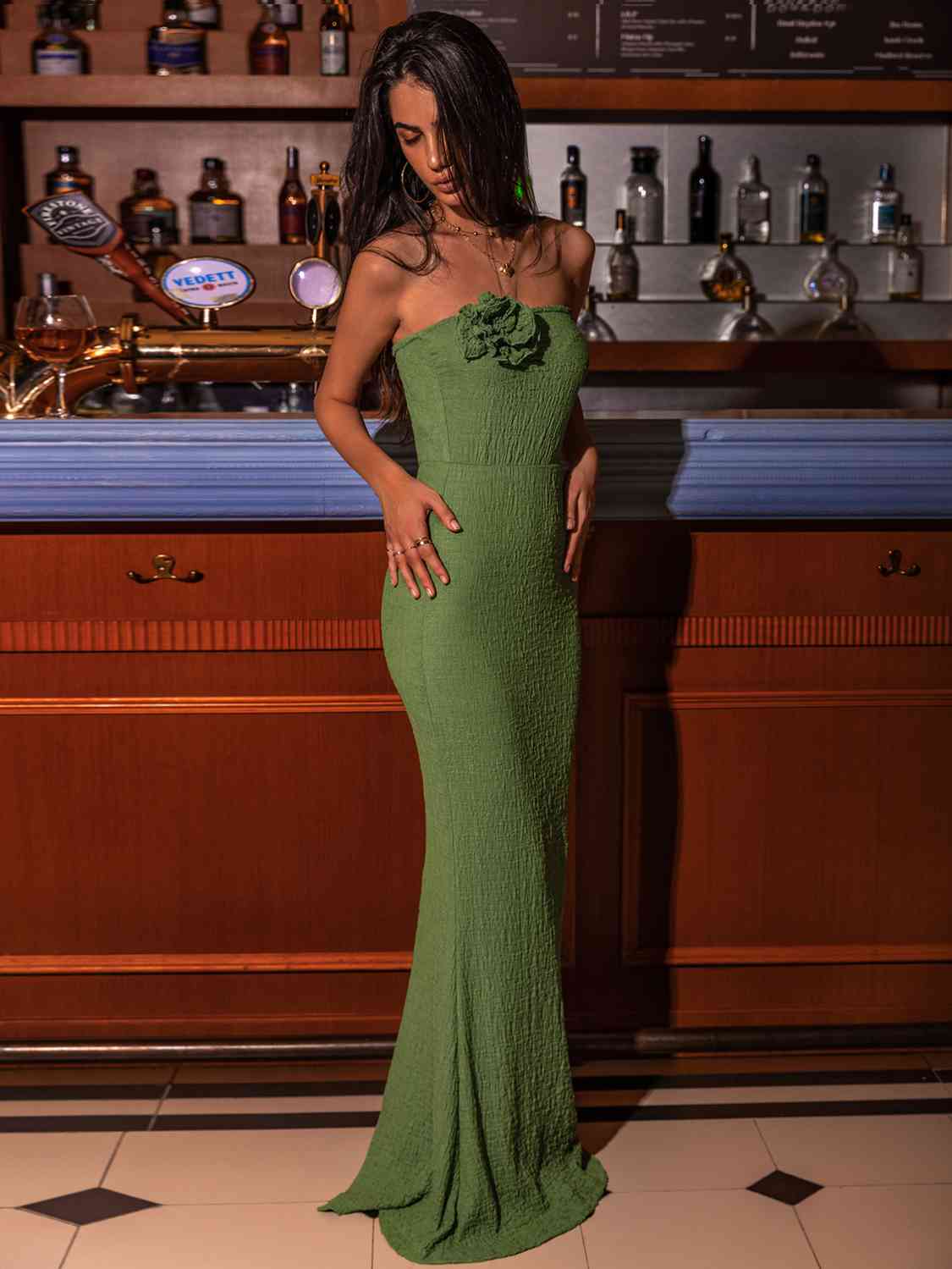 Flower - Flower-Detail Strapless Slit Dress (7487069945944)