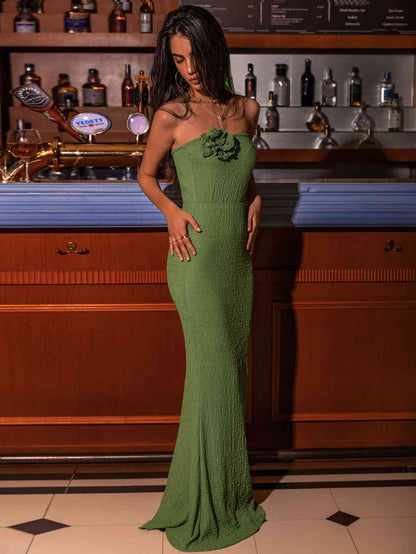 Flower - Flower-Detail Strapless Slit Dress (7487069945944)