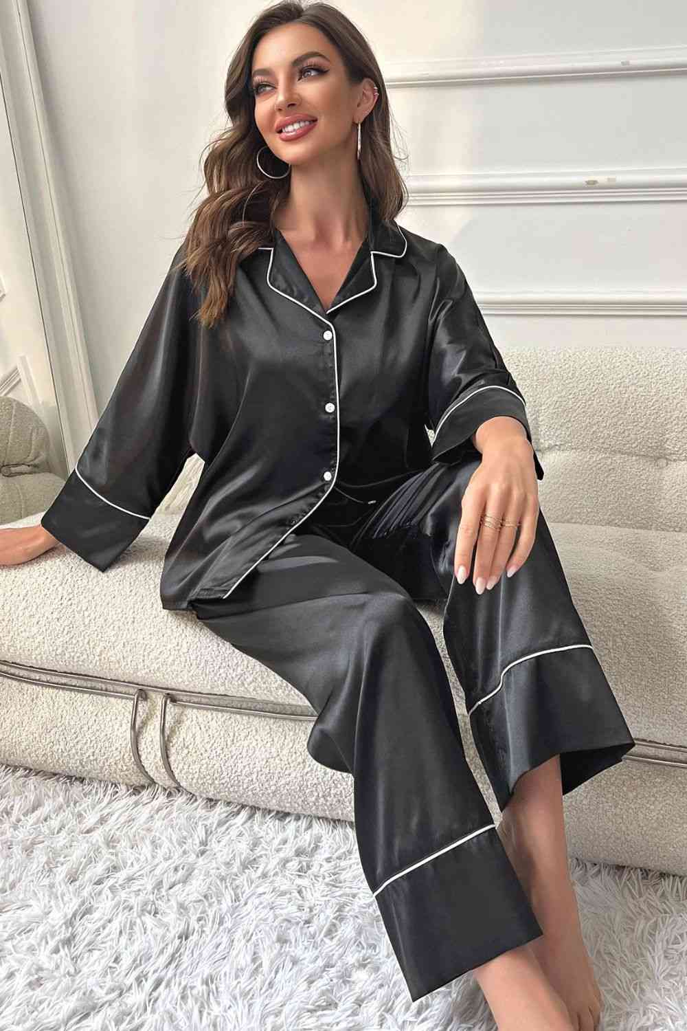 Pajama Pajama - Contrast Button-Up Top and Pants Pajama Set (7501489471576)