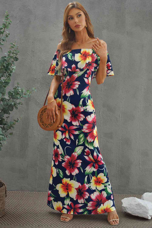 Layers - Floral Layered Off-Shoulder Maxi Dress (7515562836056)