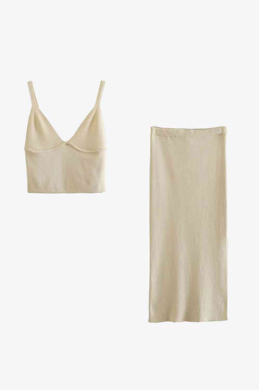 Cami Wide Waistband Ribbed V-Neck & Skirt Set (7501465223256)