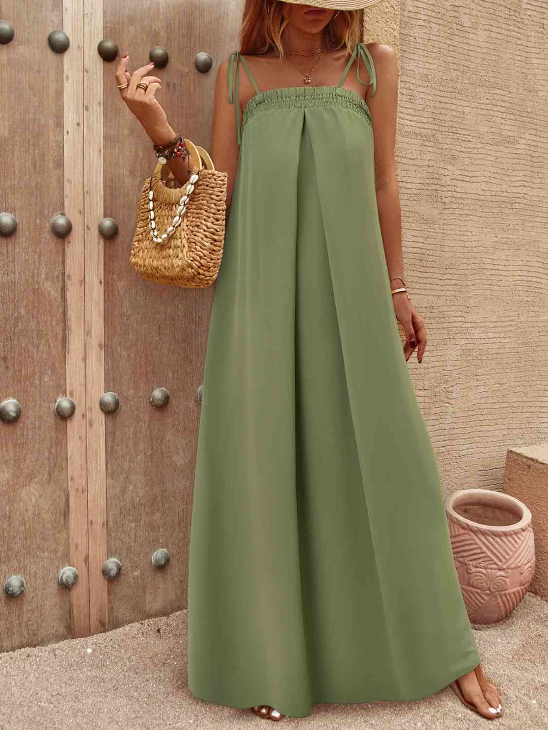 Smocked Maxi Dress - Tie-Shoulders (7515532263512)
