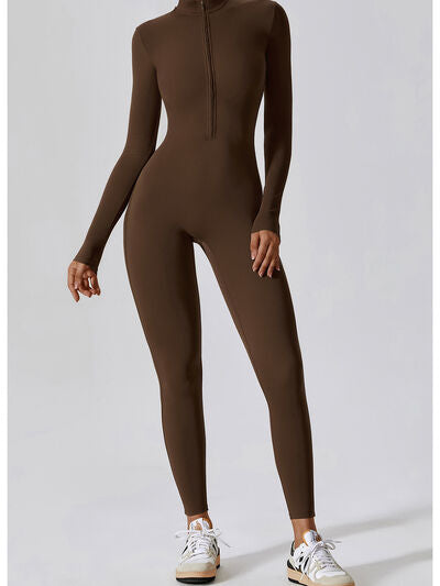 Mock Neck Zip-Up Long Sleeves Romper Leotard