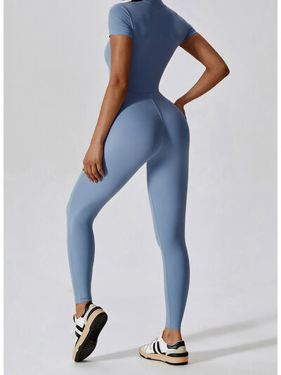 Short Sleeves Half-Zip Romper Leotard