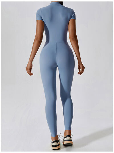 Short Sleeves Half-Zip Romper Leotard