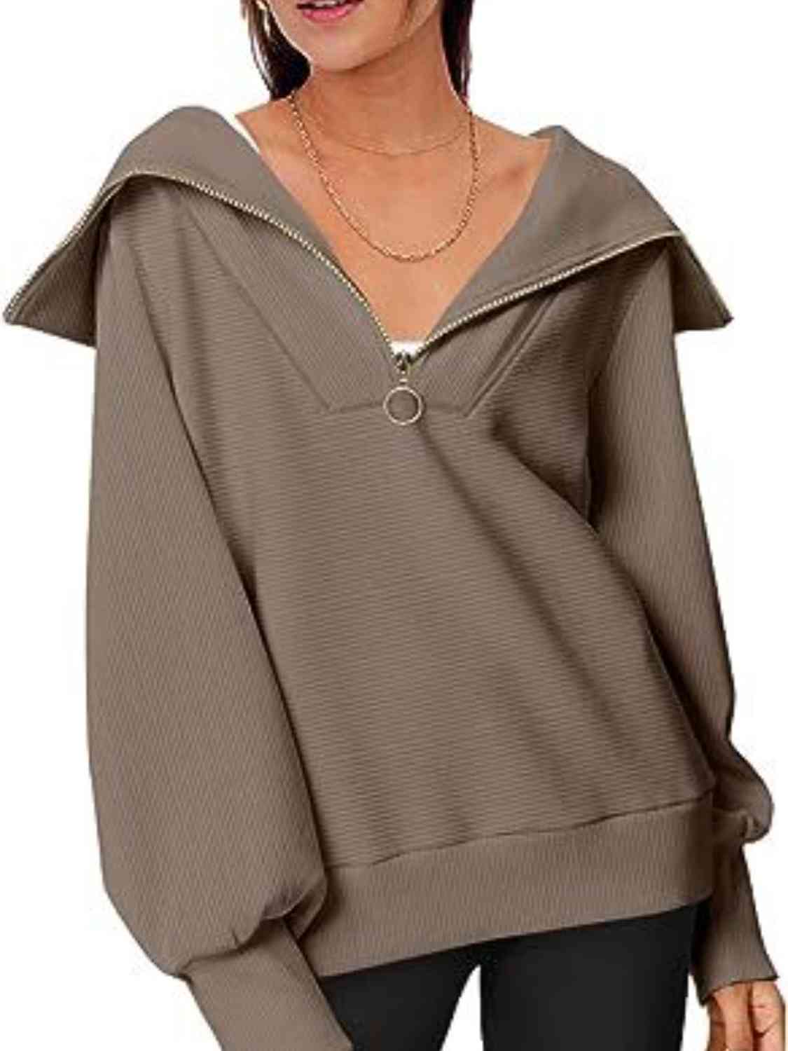 Oh My Lanta - Half-Zip Lantern Sleeves Top (7501315080280)