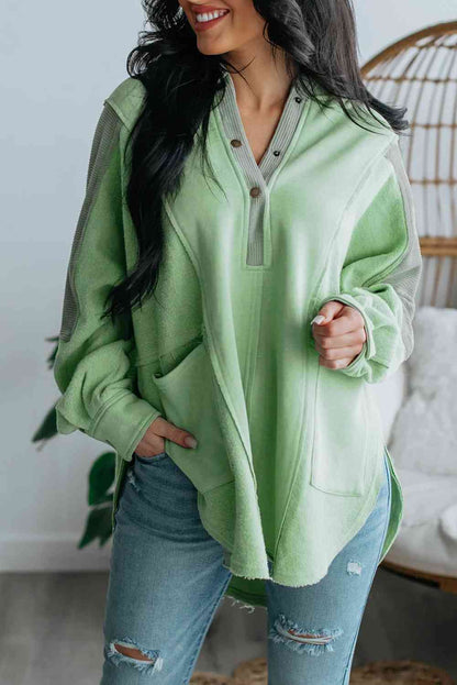 Quarter-Snap - Color Block Quarter-Snap Slit Hoodie (7501331923032)