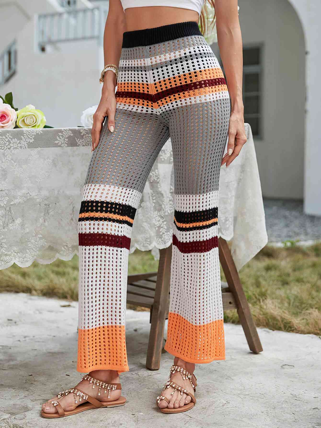 Colors - Color Block Openwork Knit Pants (7500884050008)