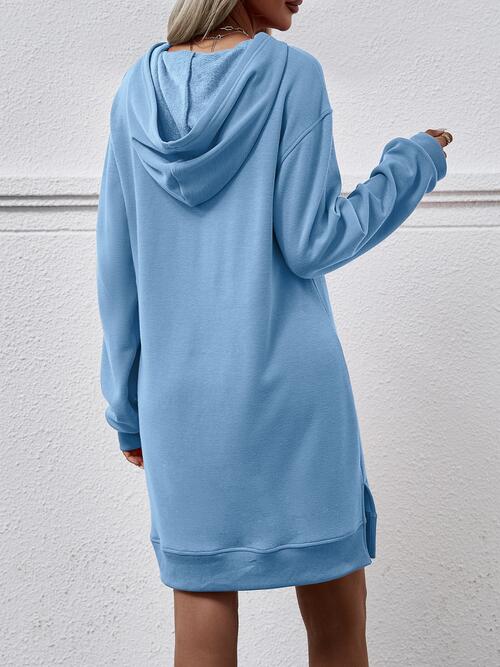 Long Long Sleeves - Slit Hooded Dress With Pocket (7505547559000)