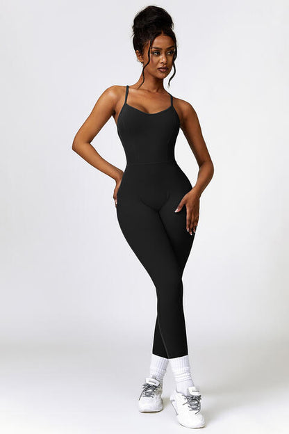 Spaghetti Strap Open-Back Sports Romper Jumpsuit (7484686925912)