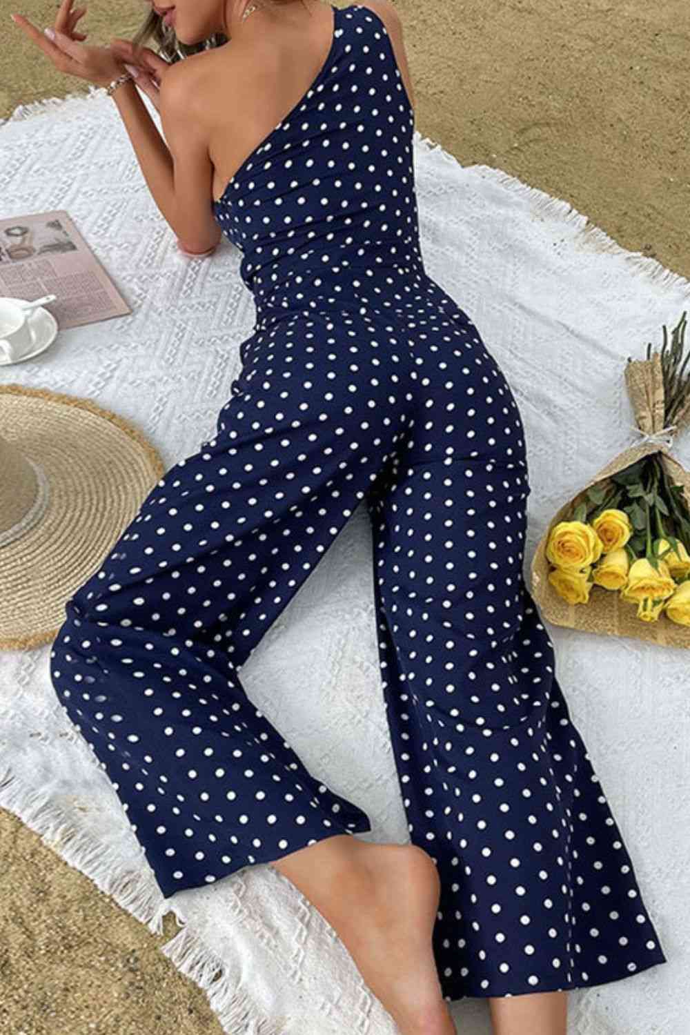 Polka Dot One-Shoulder Romper Jumpsuit (7484719693912)