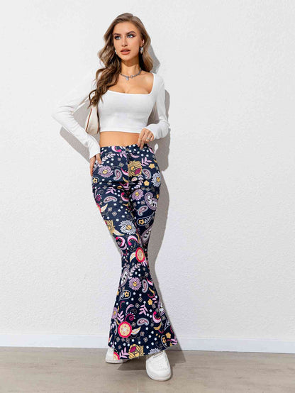 Graphics Printed - Floral High Waist Flare Leg Pants (7500882870360)