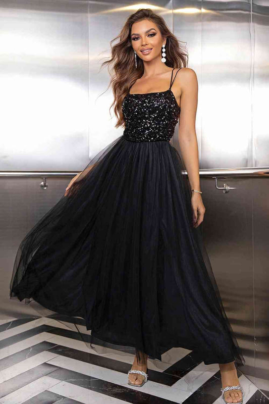 Backless Mesh Dress - Lace-Up (7505547821144)