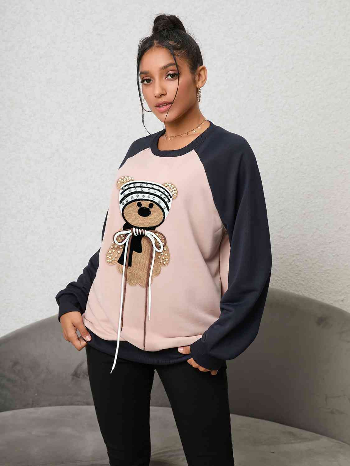 Teddy Shine - Bear Graphic Raglan Sleeve Sweatshirt (7484665626712)