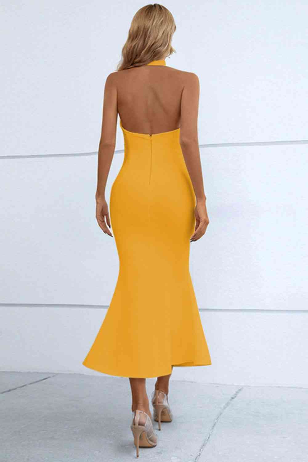 Fishtail Bodycon Dress - Halter Neck (7524270604376)