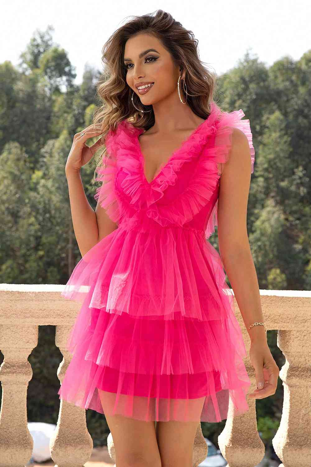 Sleeveless Ruffles Mesh Dress (7515677589592)