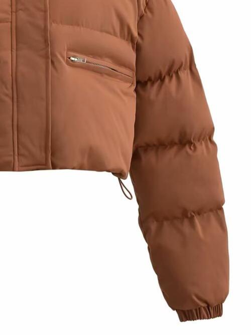 Snap & Zip - Closure Drawstrings Cropped Winter Coat (7484290072664)