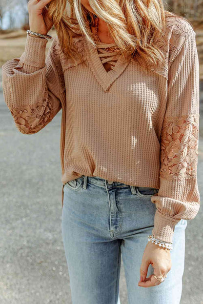 Waffle - Criss-Cross Waffle-Knit Top (7501316784216)