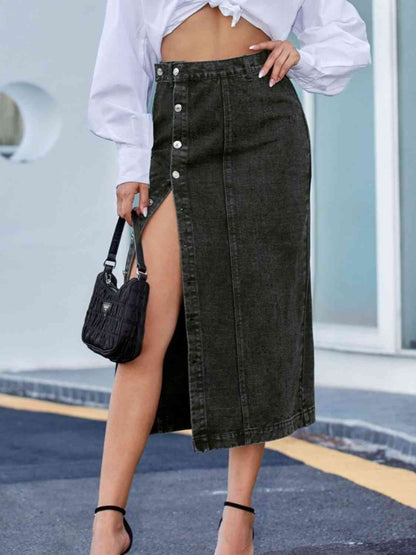 Denim - Button Down Denim Skirt (7486619025496)