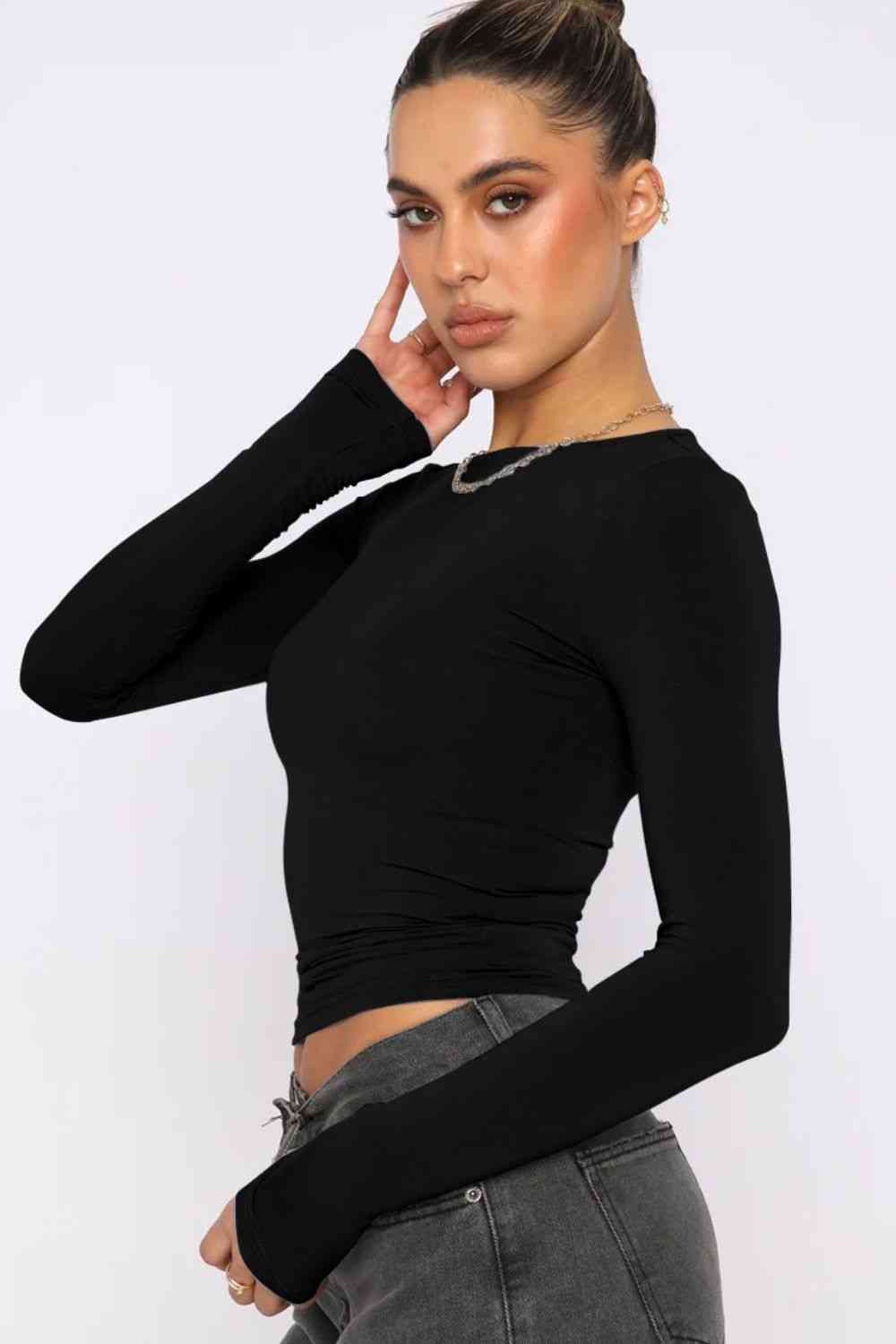 Round Neck Long-Sleeves Top (7501314031704)