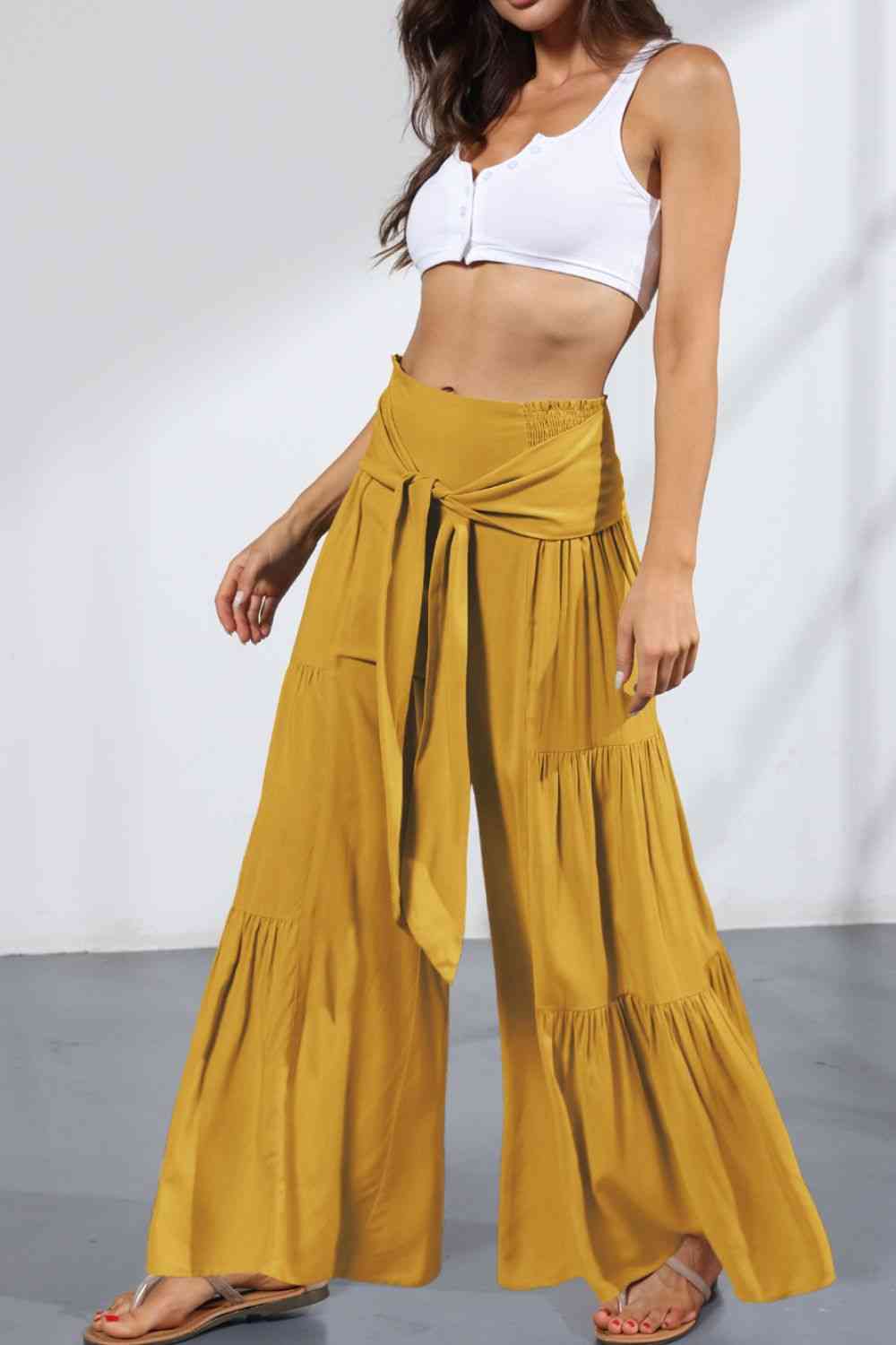 Tiered - Tie Front Smocked Tiered Culottes (7507814875224)