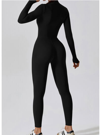 Mock Neck Zip-Up Long Sleeves Romper Leotard
