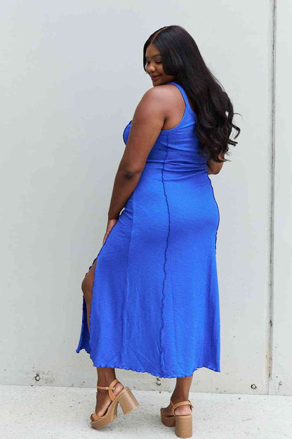 Notch Neck Maxi Dress With Side Slit (7515558641752)