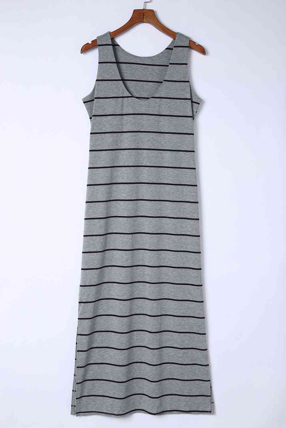 Striped Slit Sleeveless - Maxi Dress (7515562672216)