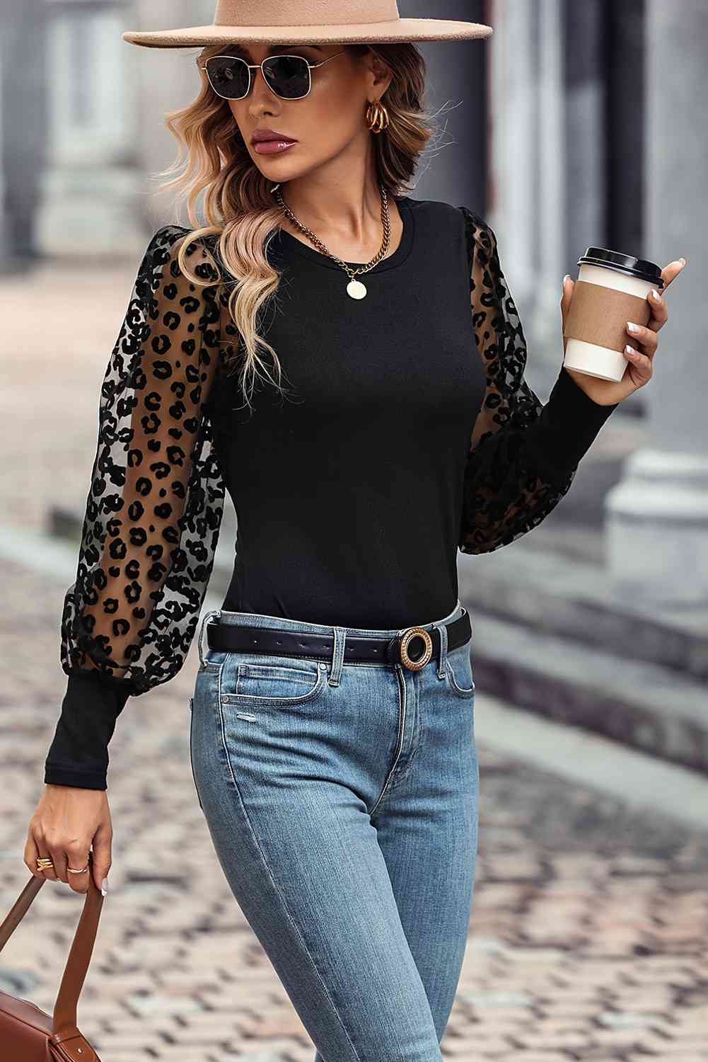 Black/Red Lantern Sleeves Blouse (7501317931096)