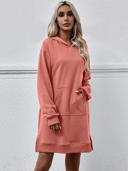 Long Long Sleeves - Slit Hooded Dress With Pocket (7505547559000)