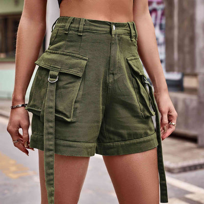 Cargo Denim - High-Waist Denim Cargo Shorts (7500850200664)