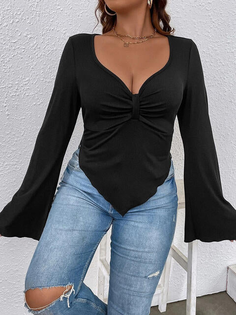 Plunge Flare Sleeve Top (7484730343512)