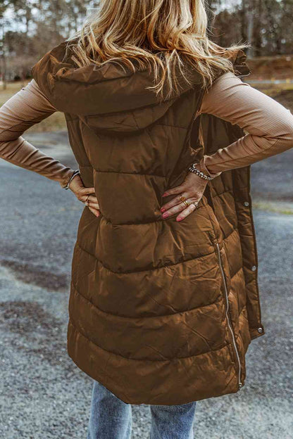 Longline Hooded Sleeveless Puffer Vest (7484291383384)