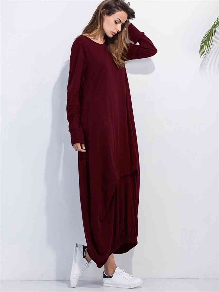 Sweaters & Dresses & Sweaterdresses - Full Size Round Neck Long Sleeve Sweatshirt Dress (7515564867672)