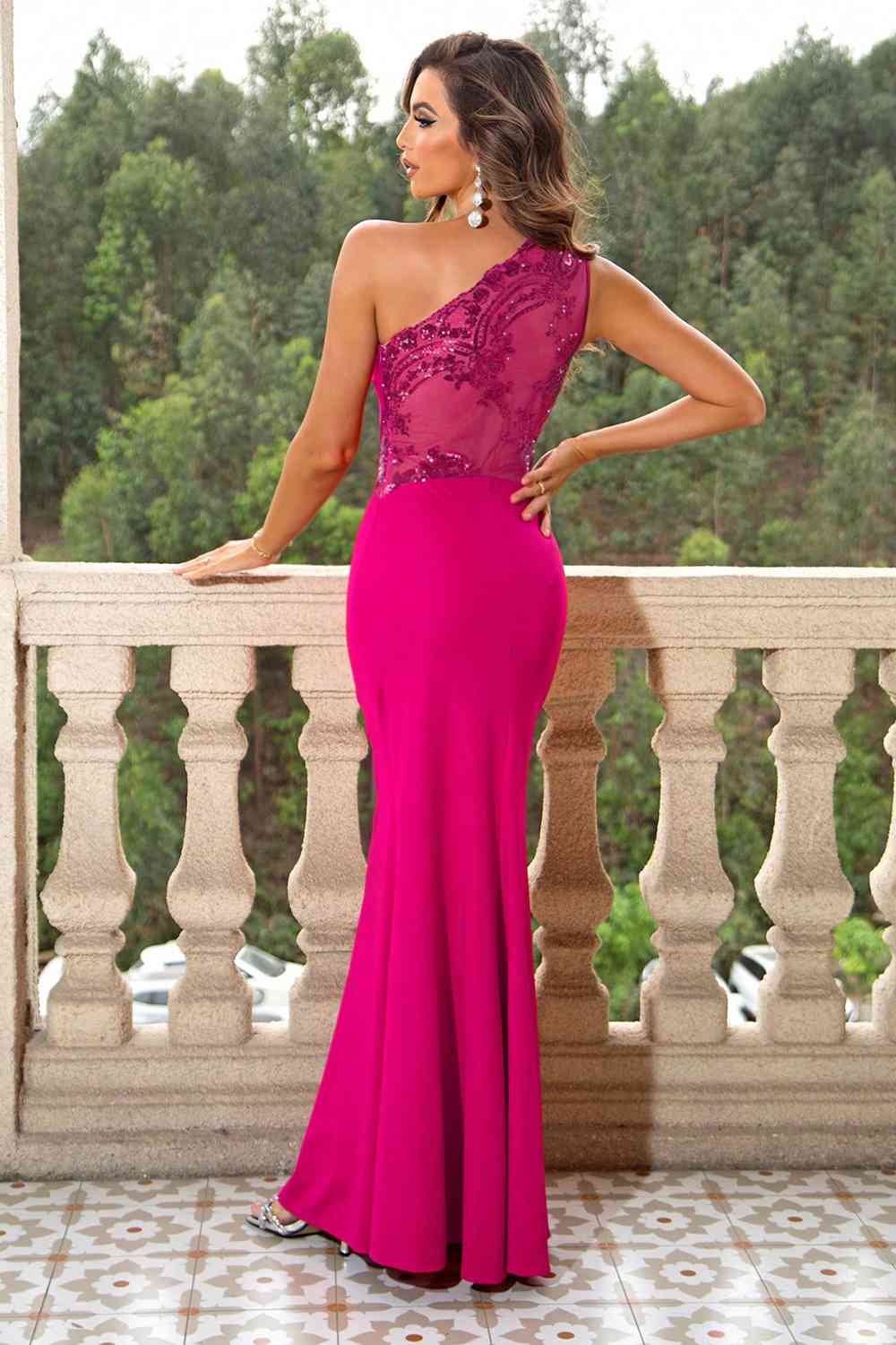 One-Shoulder Sleeveless Maxi Dress (7515510112344)