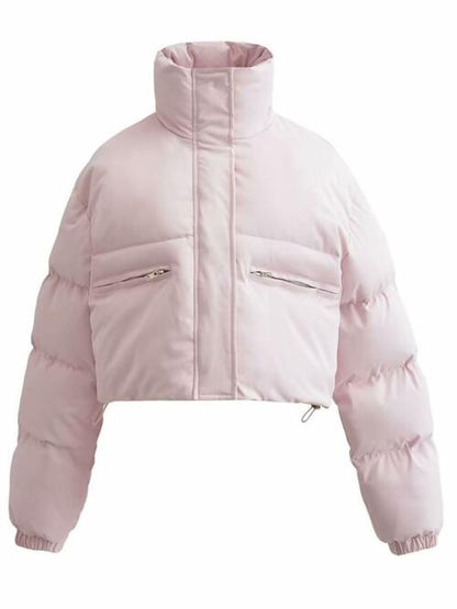 Snap & Zip - Closure Drawstrings Cropped Winter Coat (7484290072664)