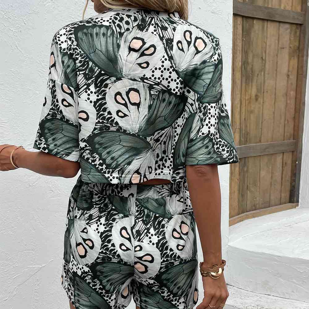 Printed Round Neck Dropped Shoulder Half Sleeve Top and Shorts Set (7501452935256)