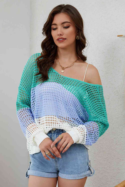 Openwork Dropped Shoulder Blouse (7501319241816)