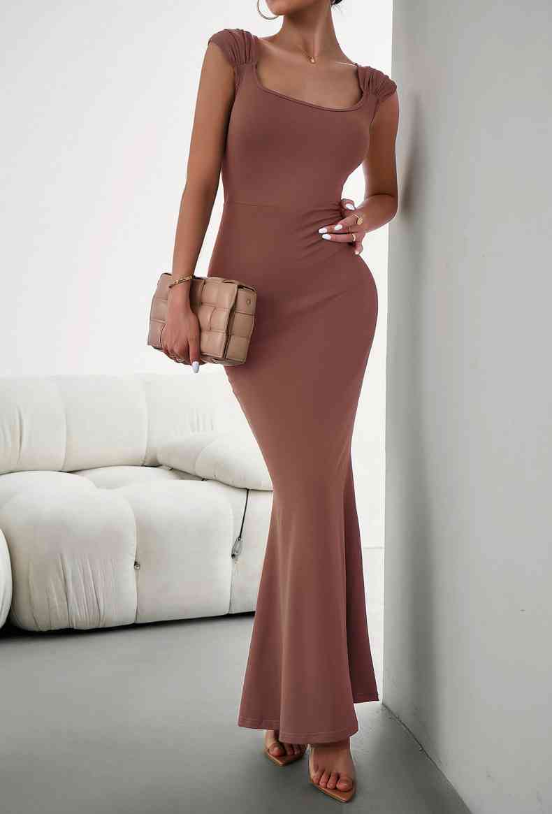 White Stretch - Cap Sleeve Scoop Neck Maxi Dress (7515554480216)