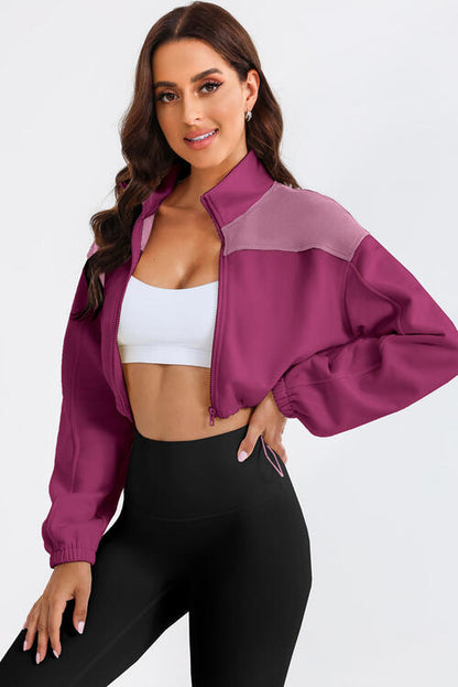 With Drawstrings - Contrast Drawstring Zip-Up Jacket (7484295970904)