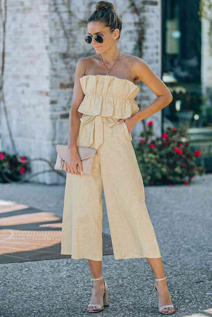 Ruffled Strapless Wide Leg Jumpsuit (7484719169624)