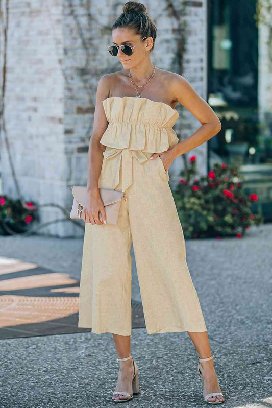 Ruffled Strapless Wide Leg Jumpsuit (7484719169624)