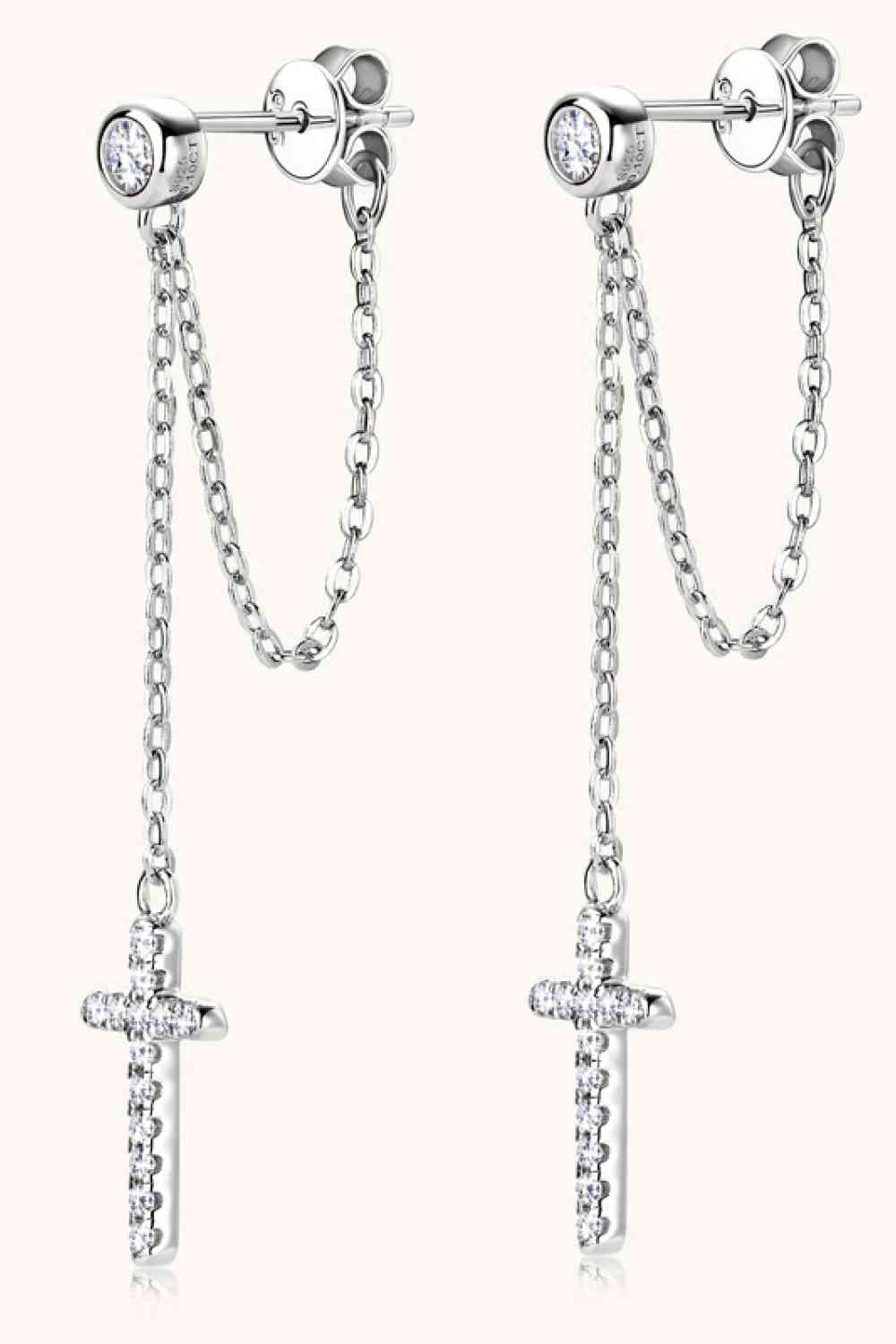 Moissanite 925 Sterling Silver Cross Earrings (7499301486680)