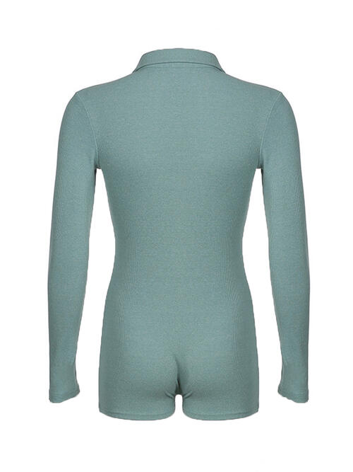 Ribbed Half-Button Collared Neck Romper (7484682633304)